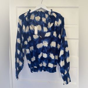 Porridge brand Indigo and white shibori blouse. From Anthropologie. M